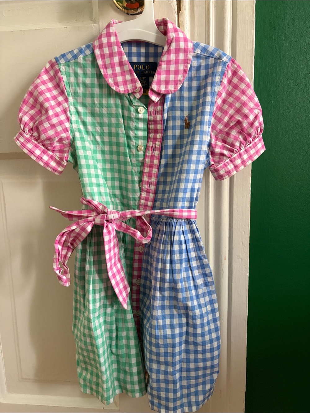 Polo Ralph Lauren Multicolor Gingham Shirt Dress - Pink, Green & Blue 3T